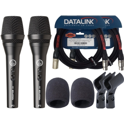 Microfone AKG P3S vocal Kit Duplo + Cabo + Espuma
